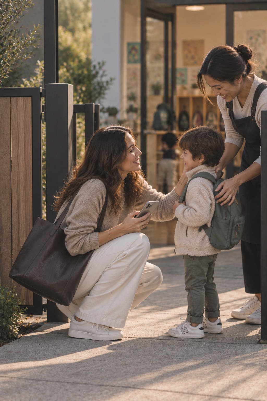A parent dropping a child off at the center door